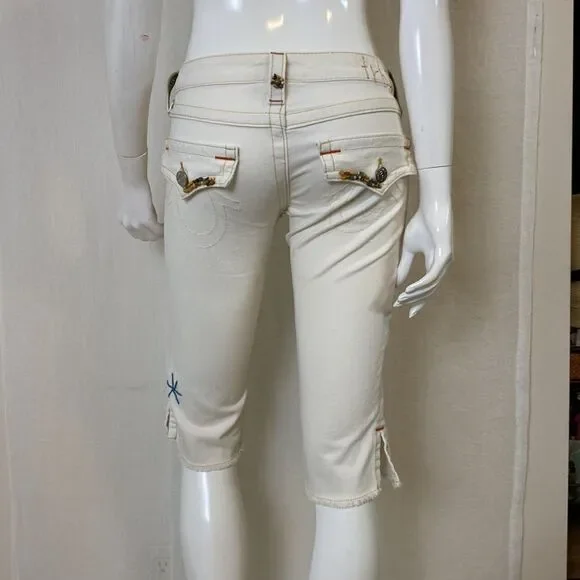 True Religion Jean Size 2 Embroidered Tan Bermuda Shorts - Picture 6 of 13